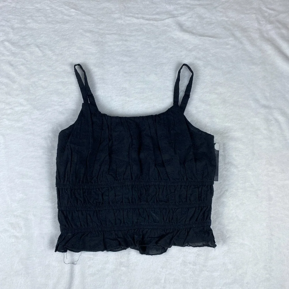 Art Class Tank Top Girl M Black Embroidered Floral Ruched Waist Adjustable Strap